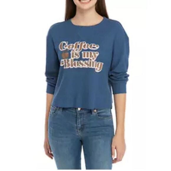 Cold Crush Blue Coffee Is My Blessing Long Sleeve Cropped Thermal Top Small - Picture 1 of 11